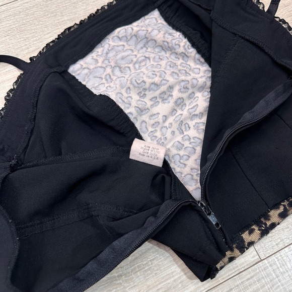 Y2K‎ Leopard Lace Ruffle Black Cami Corset Like Tank Top Boho USA Made XXS XS - Picture 4 of 7